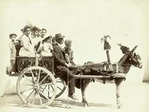 Families Prints: Carretto Siciliano, Family on a Sunday outing with a donkey cart