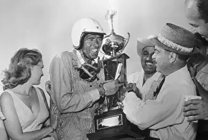 Riverside Prints: Carroll Shelby Accepting Race Car Trophy