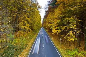 Vehicles Prints: Cars driving on a country road in autumn, Hesse, Germany, Europe