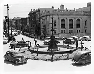 Lac0047 Prints: Cars Driving Around Fountain In Chambersburg, Pennsylvania