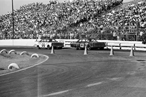 Riverside Prints: Cars Racing on Track in Front of Spectators