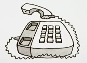 Images Dated 17th January 2007: Cartoon, button telephone with receiver off the hook