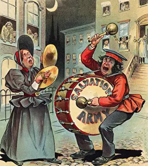 Cartoon Depicting Salvation Army Members Playing Instruments