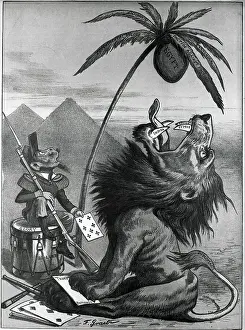 Colonialism Prints: Cartoon of England as a Lion and France as a Soldier