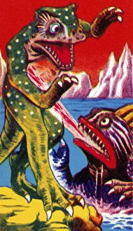 Cruel Gallery: Cartoon of two fighting monsters