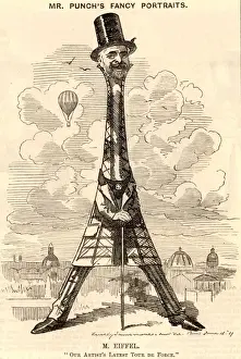 Cartoon of French engineer Alexandre Gustave Eiffel, 1889
