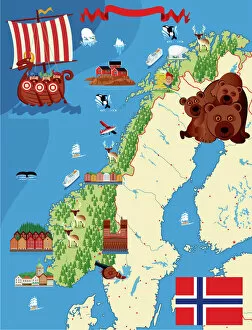 Images Dated 1st March 2018: A cartoon illustration of a Norway map