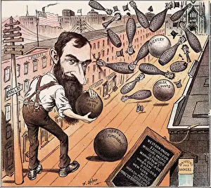 Cartoon of Jay Gould Bowling in Street