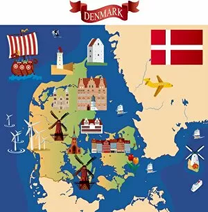 Images Dated 10th January 2018: Cartoon map of Denmark