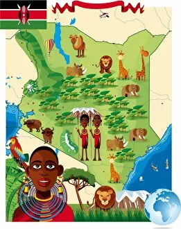 Images Dated 1st March 2018: Cartoon map of Kenya
