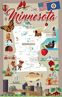 Images Dated 1st March 2018: Cartoon map of MINNESOTA