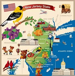 Images Dated 1st March 2018: Cartoon map of New Jersey State