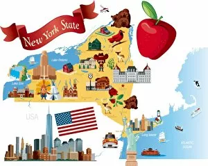 Images Dated 1st March 2018: Cartoon map of New York State