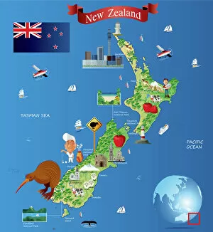 Images Dated 1st March 2018: Cartoon map of New Zealand
