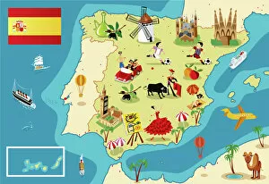 Images Dated 1st March 2018: Cartoon map of SPAIN