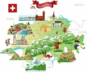 Images Dated 1st March 2018: Cartoon Map of Switzerland