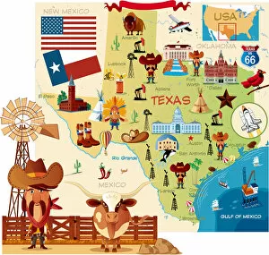 Images Dated 1st March 2018: Cartoon map of Texas