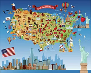 Images Dated 1st March 2018: Cartoon map of USA