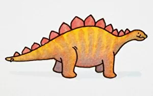 Cartoon, orange dinosaur with red spikes, side view