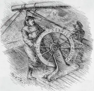 Cartoon of President Grover Cleveland on Ship