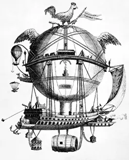 Joke Prints: Cartoon Ridiculing Montgolfiere; Balloon