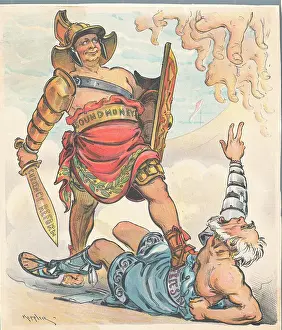 Defeat Prints: Cartoon Showing Currency Control over Congress