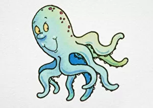 Cartoon, smiling green Octopus