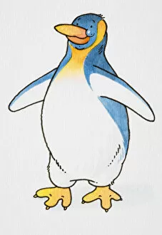 Cartoon, smiling penguin standing and flapping its wings