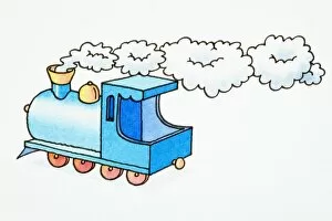 Images Dated 9th January 2007: Cartoon, steam train locomotive blowing steam out of its chimney, side view