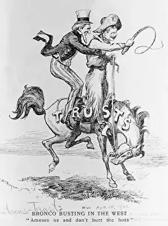 West Prints: Cartoon-'Trusts Bronco Busting In West