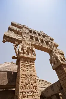 Madhya Pradesh Prints: Carved gateway to the Great Stupa built by Ashoka the Great at Sanchi