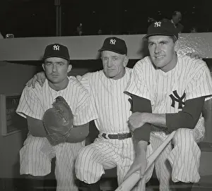 Casey Stengel with Billy Johnson and Johnny Lindell
