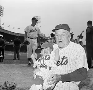 Casey Stengel Holding Young Toddler Also Wearing Mets Uniform