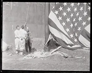 Casey Stengel and Jake Daubert Raising the Flag