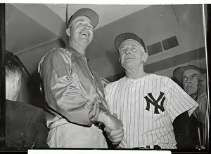 Casey Stengel Shaking Hand of Walt Alston
