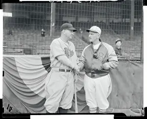 Casey Stengel Shaking Hands With Doc Protho Near Batting Cage