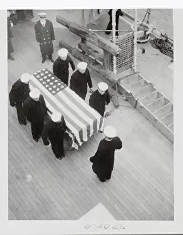 Shanghai Prints: Casket of Panay Victim Being Carried Aboard Ship