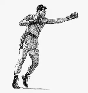 Prints of ROME - SEPTEMBER 1960: A drawing of Team USA boxer and light heavyweight Olympic gold medalist, Cassius Clay (later Muhammad Al) in September 1960 in Rome, Italy In the Ring: The Art of Boxing: Cassius Clay