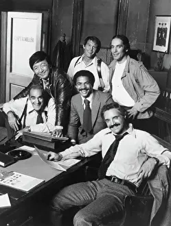 Cast of Barney Miller Posing Together on Set