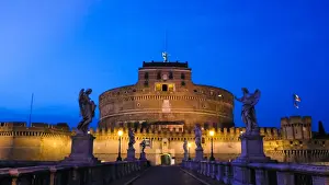 Castel Sant Angelo Castle and bridge at dusk, Rome