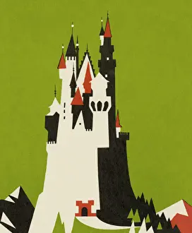 Illustration And Pain Prints: Castle on Mountian