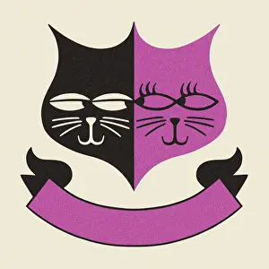 Sideways Glance Prints: Cat Faces in a Shield