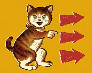 Kitty Prints: Cat Pointing to Arrows