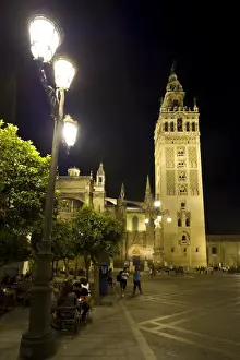 Night Time Prints: Cathedral and Giralda tower, Seville, Andalucia, Spain, Europe