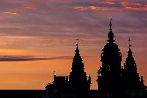 Pilgrimage Prints: Cathedral of Santiago de Compostela at sunset, Galicia. Spain