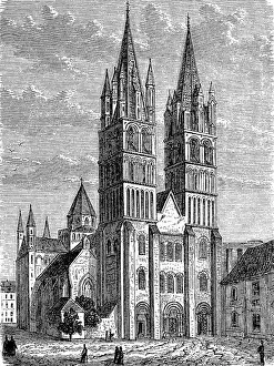 Cathedral of St. Stephen in Caen, Tomb of William the Conqueror, Normandy, France, in 1870, Historic, digitally restored reproduction of an original 19th century artwork