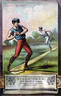 Prints of An unknown publisher issued a series of four baseball scorecards with litho covers, this one entitled Caught At First, printed 1880s in New York City. (Photo by Transcendental Graphics/Getty Images) Transcendental Graphics Prints: Caught At First Baseball Score Card