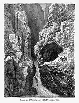 Flowing Water Gallery: Cave and Cascade of Edelfrauengrabe in Black Forest Circa 1887