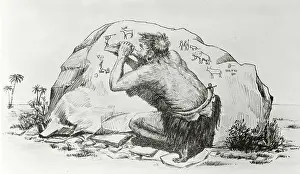 Cave Man Etching in Stone