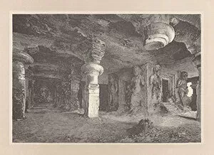 Images Dated 8th November 2017: Cave temple, Elephanta Island, Mumbai, India, 6th century, published 1889